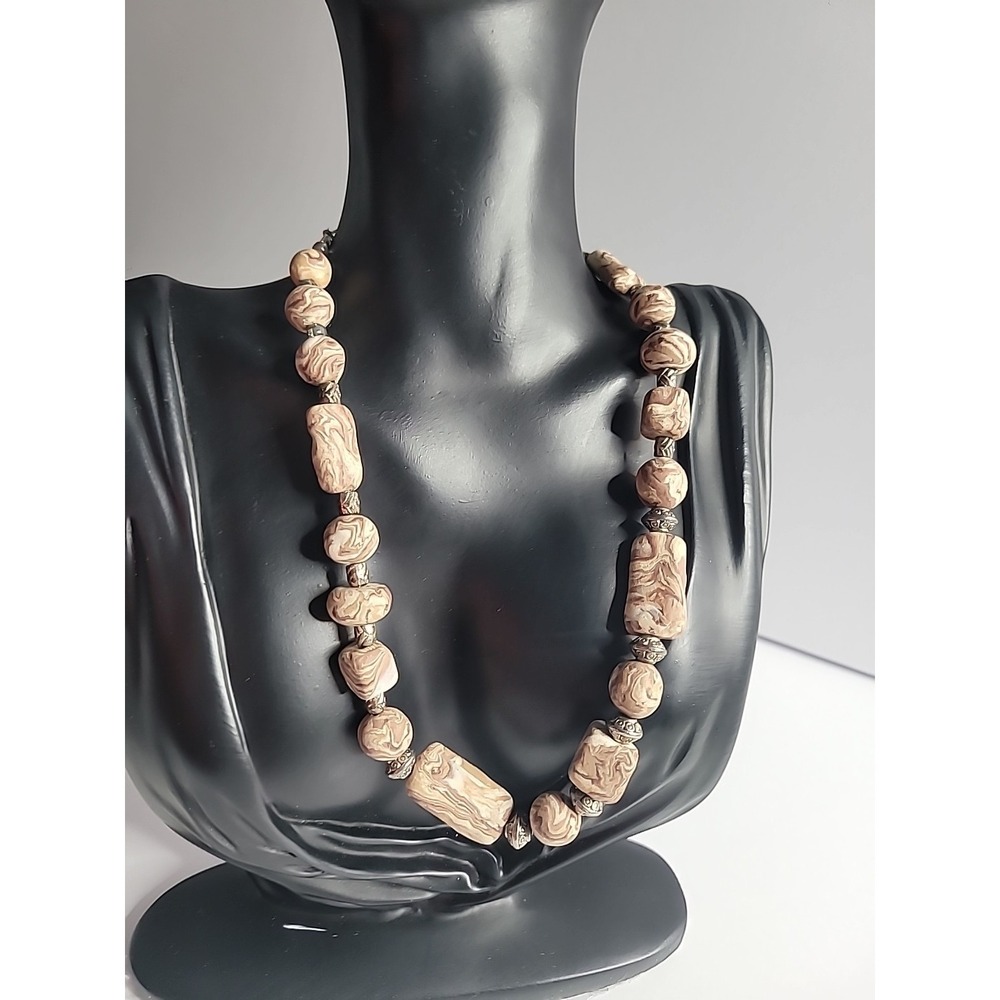 Artisan Polymer Clay Swirl Bead Necklace‎ Earth Tone Beaded Jewelry